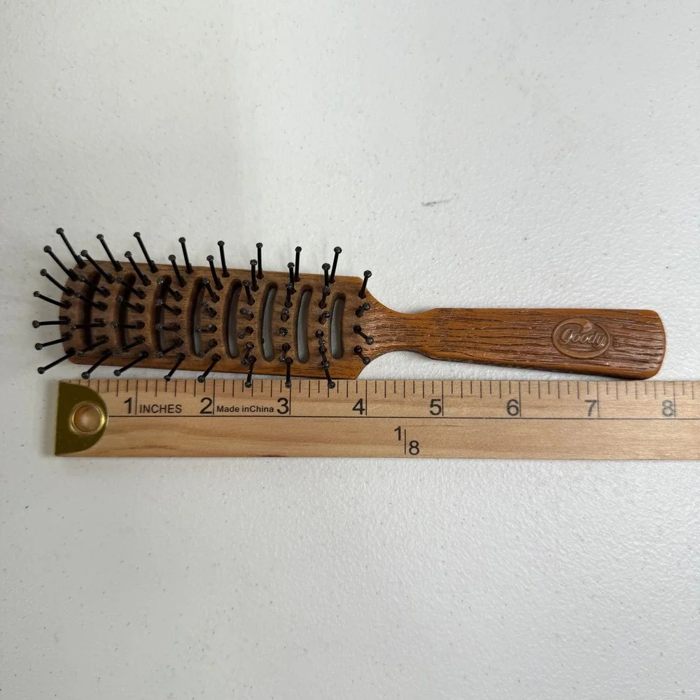 Vintage GOODY USA Faux Wood Grain Vented Styling Hair Brush Ball Tipped 6